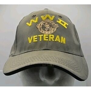 World War II US War Veteran Black Faded Cap Hat Embroidered Adjustable WWII